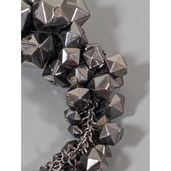 Geometric Gray Metallic Cluster Charm Statement Bracelet 9" - Picture 5 of 7